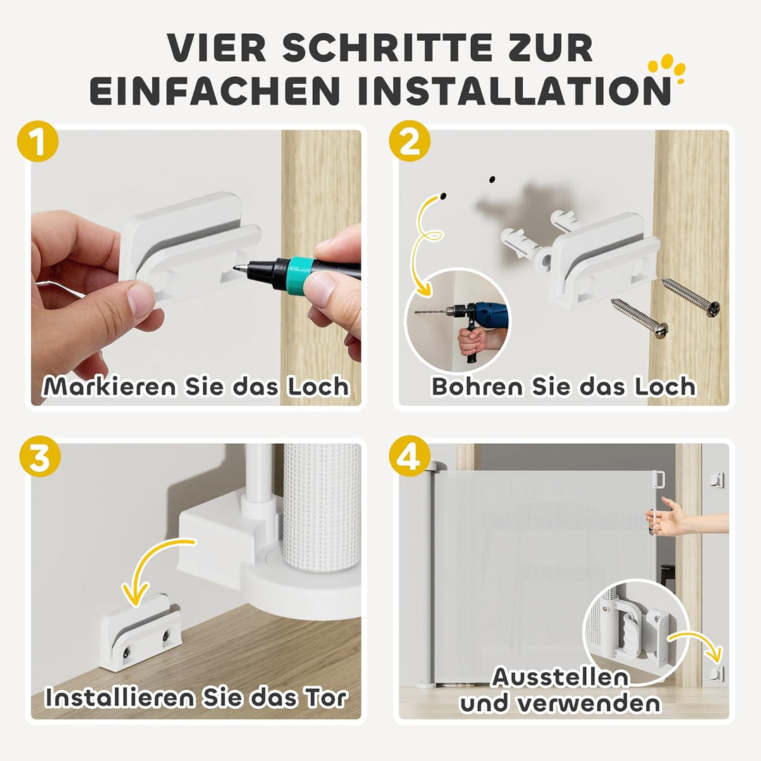 PawHut Treppenschutzgitter Ausziehbar 0-136cm 87 cm Hoch Türschutzgitter Treppenschutzrollo Absperrg