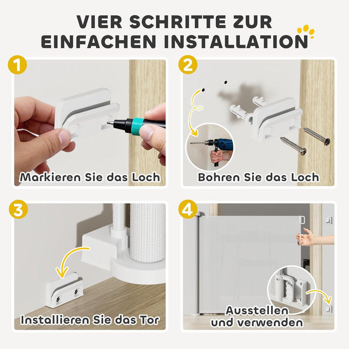 PawHut Treppenschutzgitter Ausziehbar 0-136cm 87 cm Hoch Türschutzgitter Treppenschutzrollo Absperrg