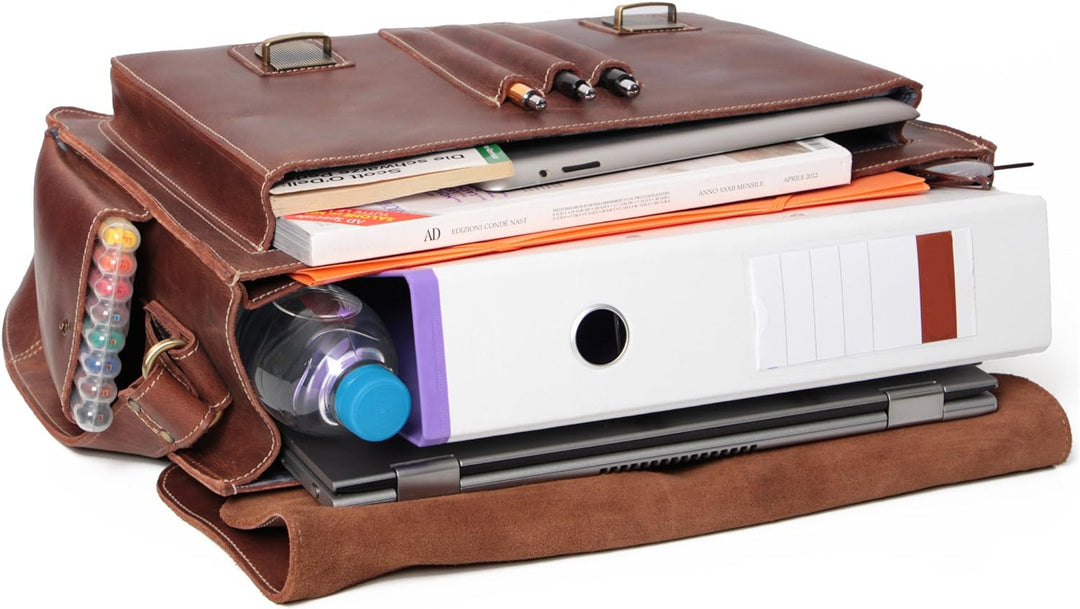 ALMADIH Leder Messenger *WILL* handgefertigt aus robustem Premium Rindsleder braun Vintage Sattlerqu