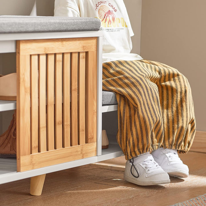 SoBuy FSR125-WN Schuhbank mit 2 Sitzflächen und 1 Schiebetür Sitzbank mit Stauraum Dielenbank Schuht