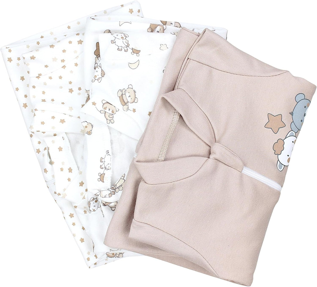 TupTam Unisex Schlafstrampler 3er Pack Baumwolle mit Reissverschluss 62 Bärchen Sterne Beige, 62 B&#
