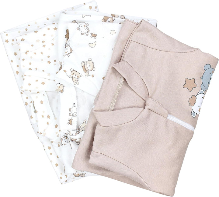 TupTam Unisex Schlafstrampler 3er Pack Baumwolle mit Reissverschluss 62 Bärchen Sterne Beige, 62 B&#