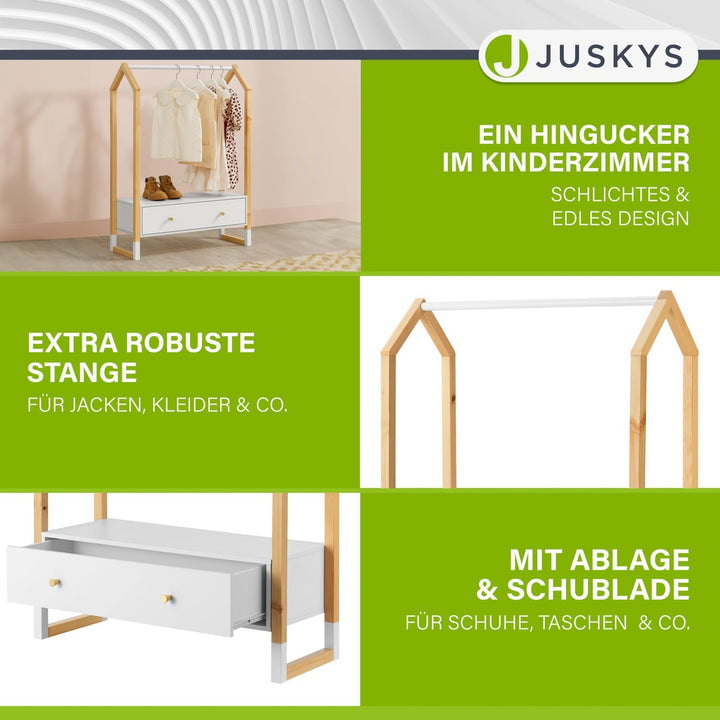 Juskys Kinder Kleiderständer Filla - grosse Schublade, Kleiderstange, offener Ständer - Kindergarder