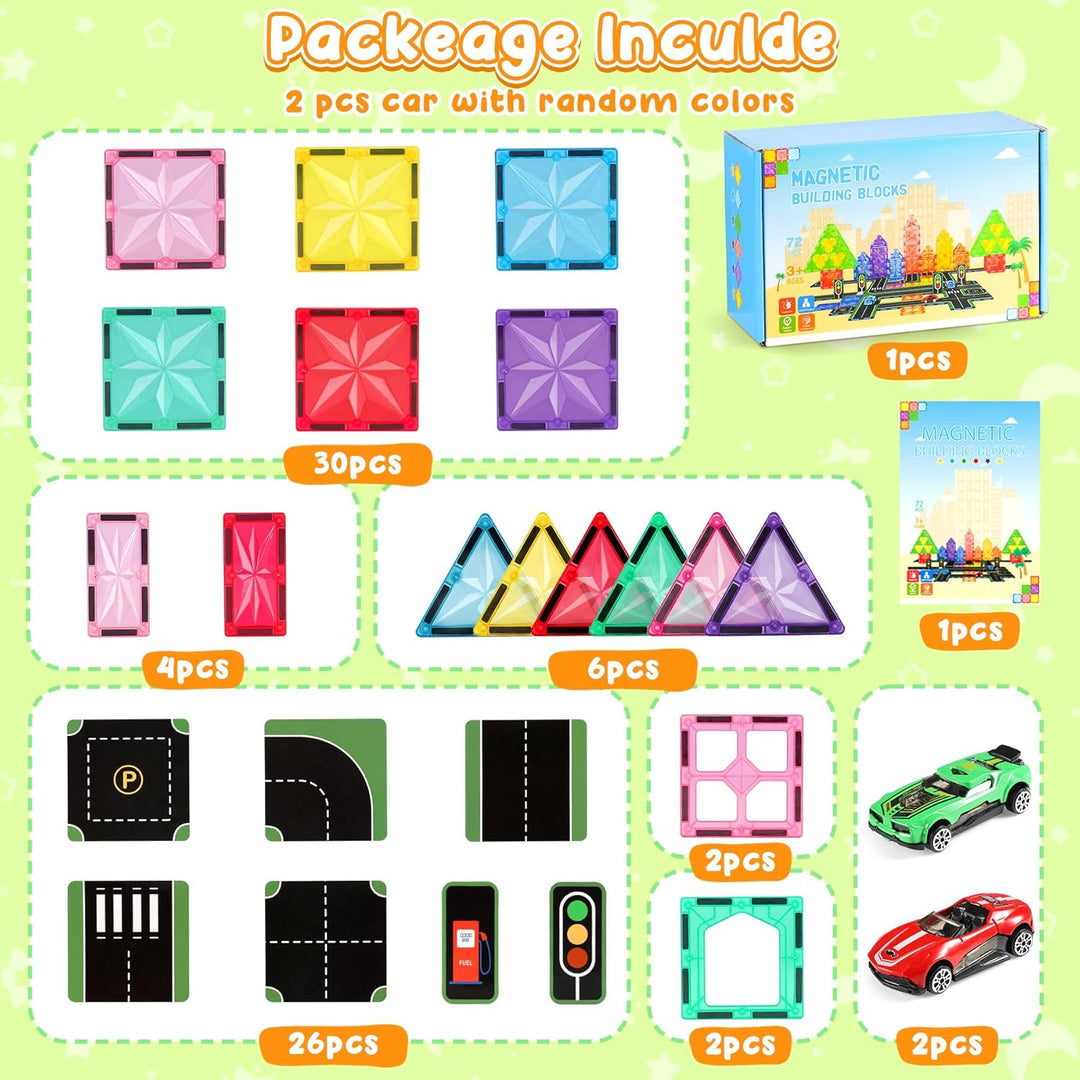 Perbabe Magnetische Bausteine, 72 Teile Magnete Kinder Stärker Magnetbausteine, Magnetische Fliesen