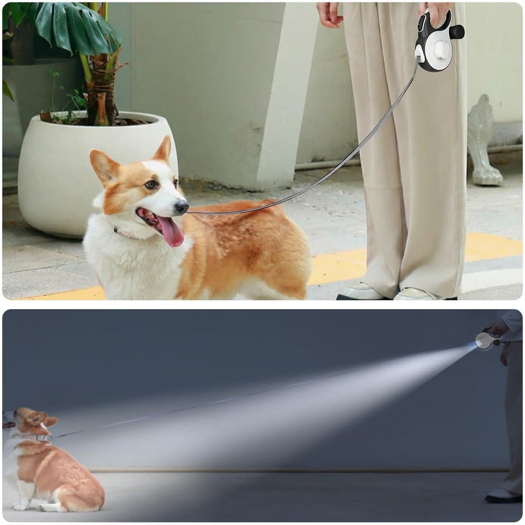 Hundeleine 8M - Hunde Leine Rollleine mit LED-Licht und Kottaschenhalter, Verknotungsfrei Leine, Sch