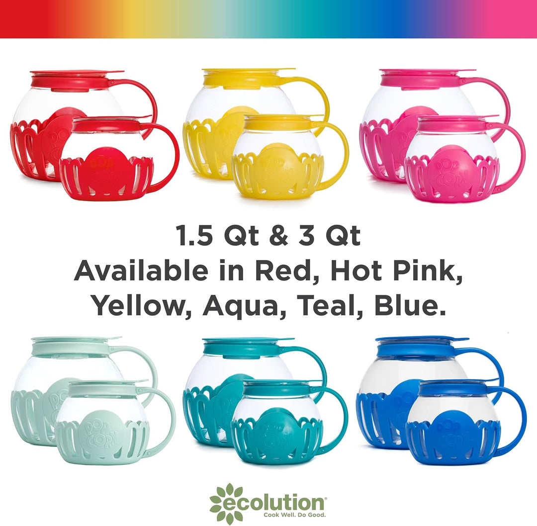 Ecolution patentierter Micro-Pop Mikrowellen-Popcorn-Popper, Borosilikatglas, hot pink 1.5-Quart Sna