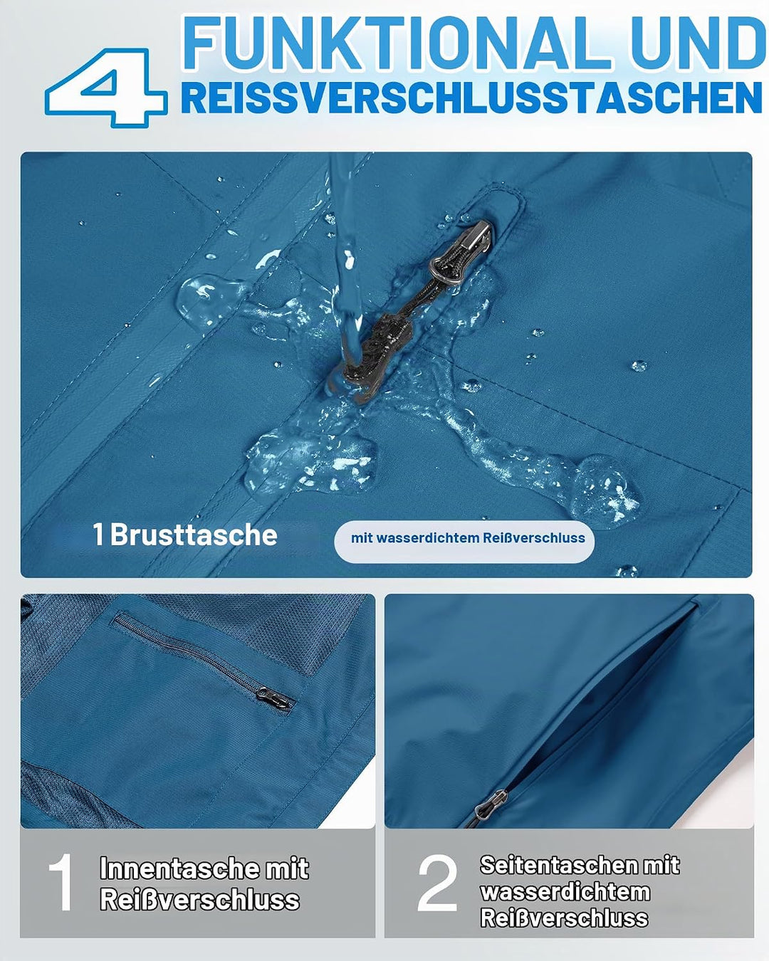 33,000ft Regenjacke Damen Wasserdicht Outdoorjacke Atmungsaktiv Herbst Übergangsjacke Leichte Jacke