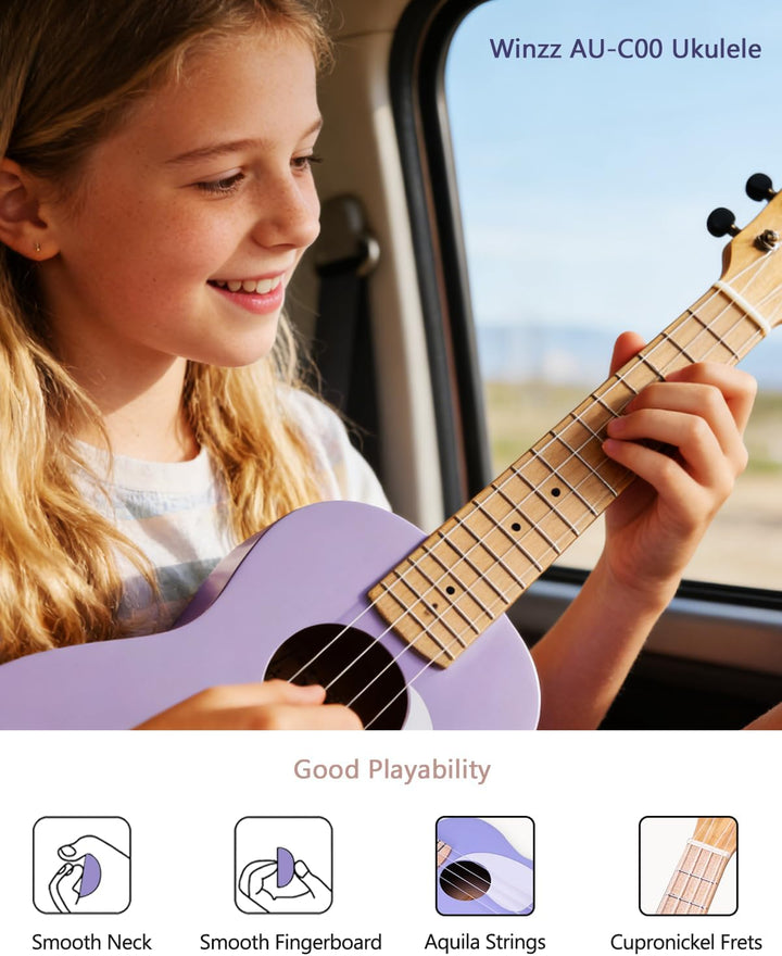 Winzz Ukulele Kinder Sopran, Ukulele Erwachsene Anfänger Set, 21 Zoll, mit 9 Zubehör, Kleine Einstei