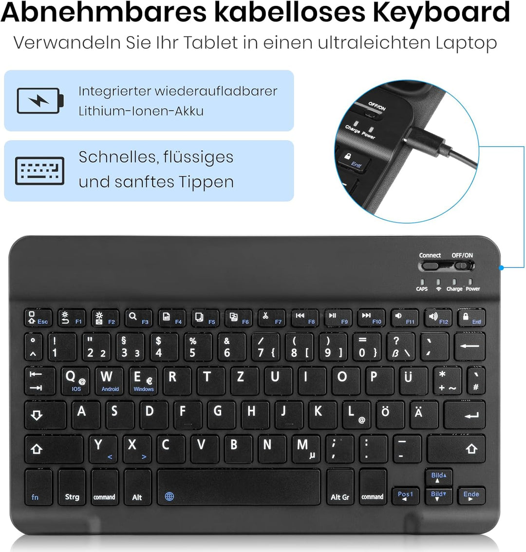 Hülle mit Tastatur für Samsung Galaxy Tab A11+ Plus 2025/ A9+ Plus 11 Zoll 2023, Stossfeste Ultradün