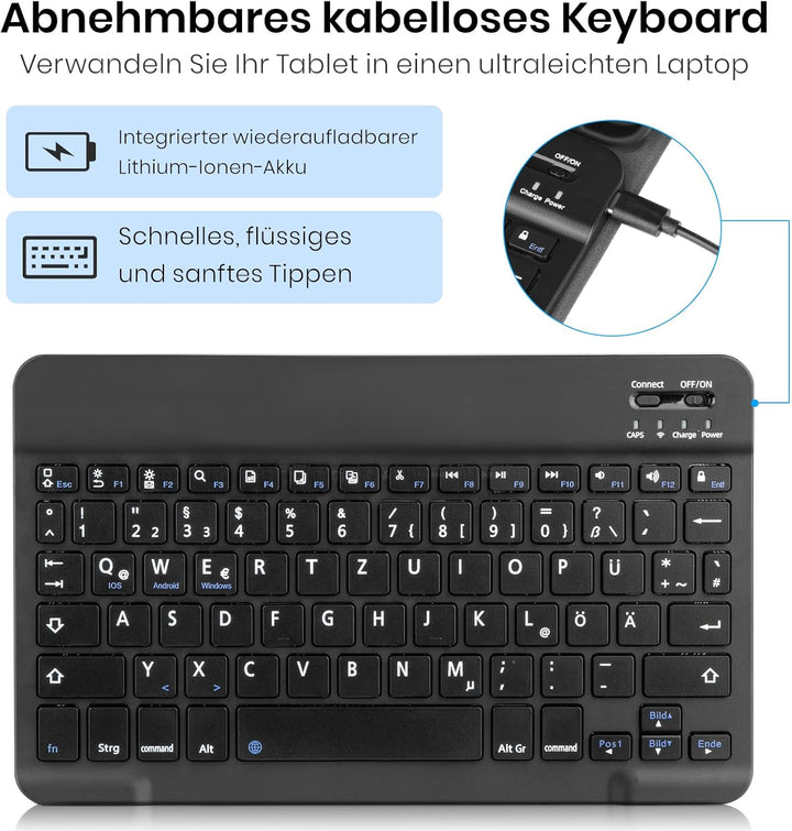 Hülle mit Tastatur für Samsung Galaxy Tab A11+ Plus 2025/ A9+ Plus 11 Zoll 2023, Stossfeste Ultradün
