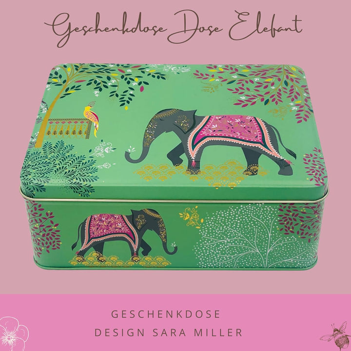 MediMuc Geschenkdose Design Sara Miller - Liebevoll gestaltete rechteckige Vorratsdose - Motiv Elefa