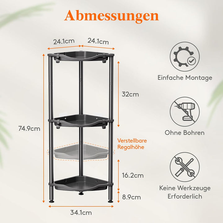 Lifewit Duschablage Stehend, 3 Ablagen Kunststoff Duschregal Ohne Bohren, Höhen Verstellbar Duschreg