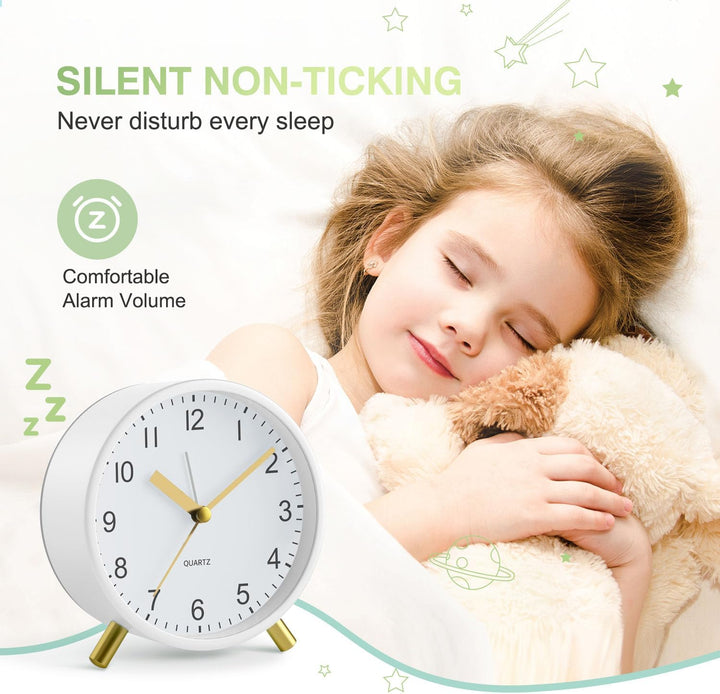 YouJabz Analoger Wecker, Super Silent Non Ticking mit Nachtlicht, Batteriebetrieben, Modischer Runde