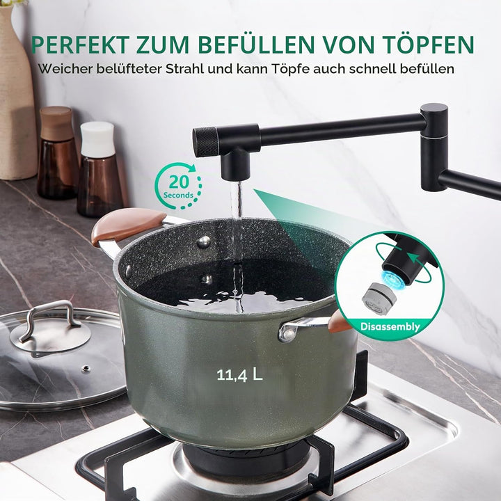 CREA Faltbare Wandarmatur für Küche, 360° Schwenkbar mit Zwei Griffen, Mischbatterie Spültischarmatu