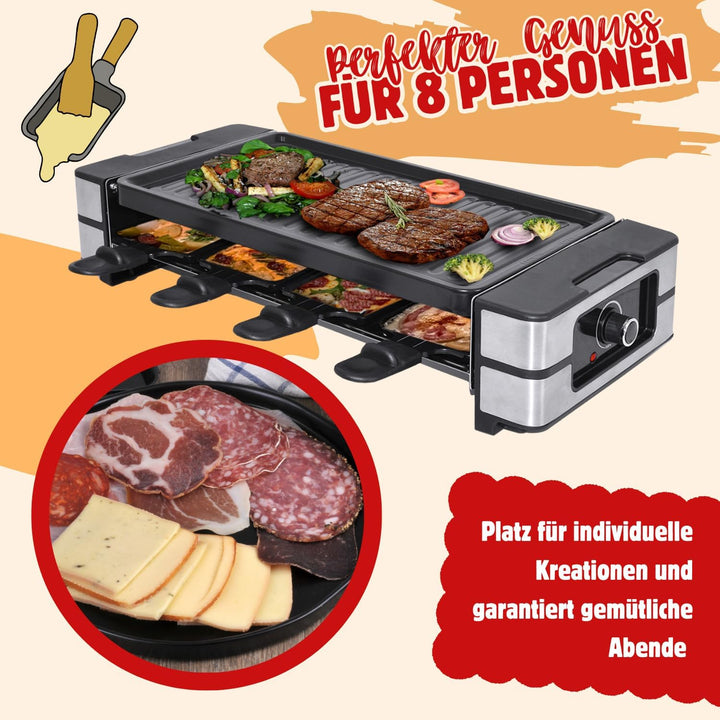 Syntrox 8er 4in1 Raclette Grill| Tischgrill | Pfännchen| 8 Personen, einfache Reinigung, robust und