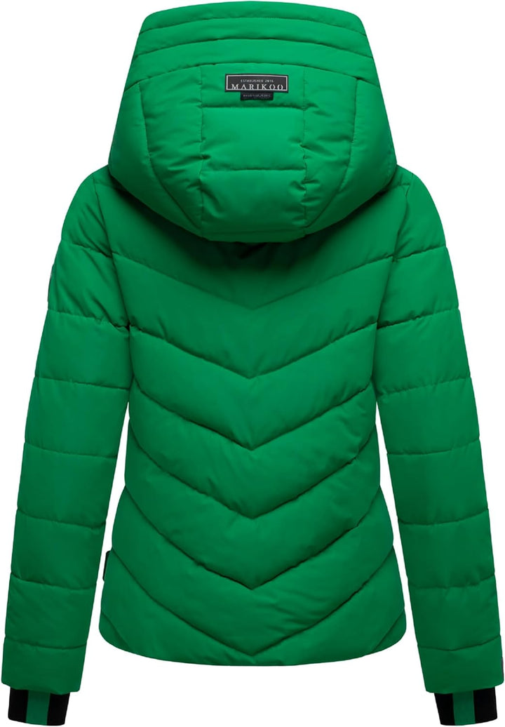 MARIKOO Damen Winterjacke warme Steppjacke mit abnehmbarer Kapuze Samuiaa XVI XS-3XL XS Smaragd Gree