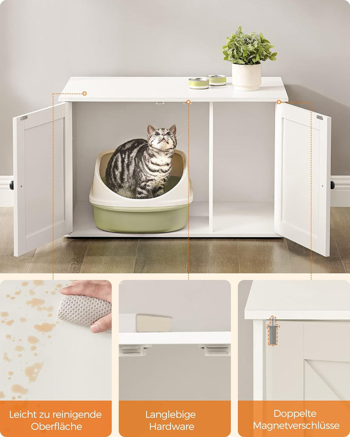 Feandrea Katzenhaus, Katzenklo-Schrank mit herausnehmbarer Trennwand, Tisch, 80 x 53 x 50 cm, weiss