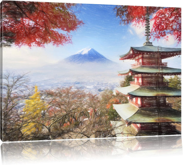 Pixxprint Japanischer Tempel im Herbst als Leinwandbild/Grösse: 100x70 cm/Wandbild/Kunstdruck/fertig