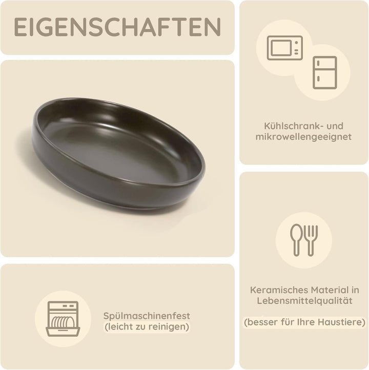 SPUNKYJUNKY Katzennäpfe 3 Stück Futternäpfe Keramik Fressnapf für Katzen (Grau), Grau