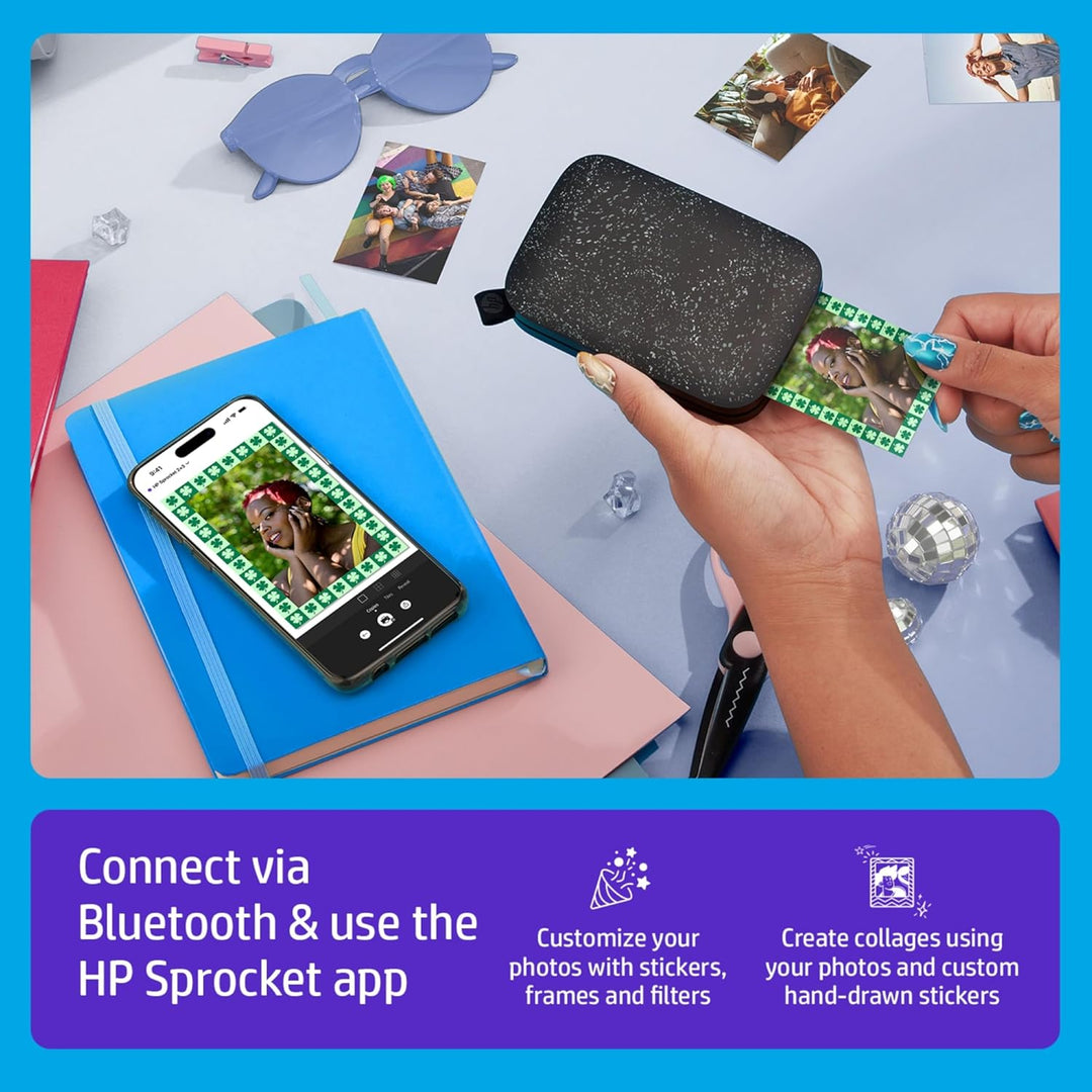 HP Sprocket Portable 2x3 Zoll Sofortbilddrucker (Schwarz) Zink-Papierbündel, Schwarz