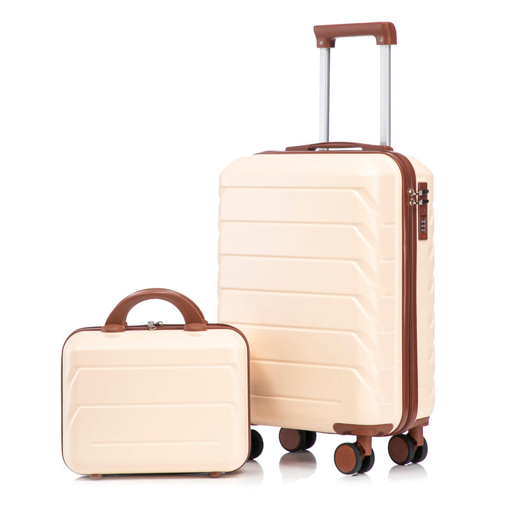 Hartschalen-Koffer Trolley Handgepäck Rollkoffer, Reisekoffer Set mit 4 Rollen, 2er Gepäckset Beige+