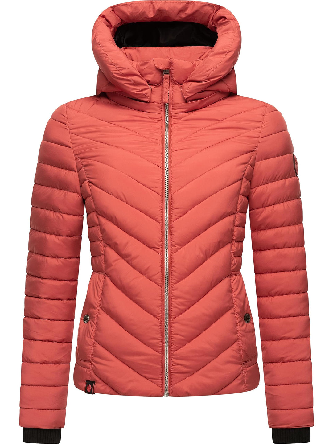 MARIKOO Damen Übergangsjacke leichte Steppjacke kurz mit abnehmbarer Kapuze Kagomee XS-XXL S Rouge,
