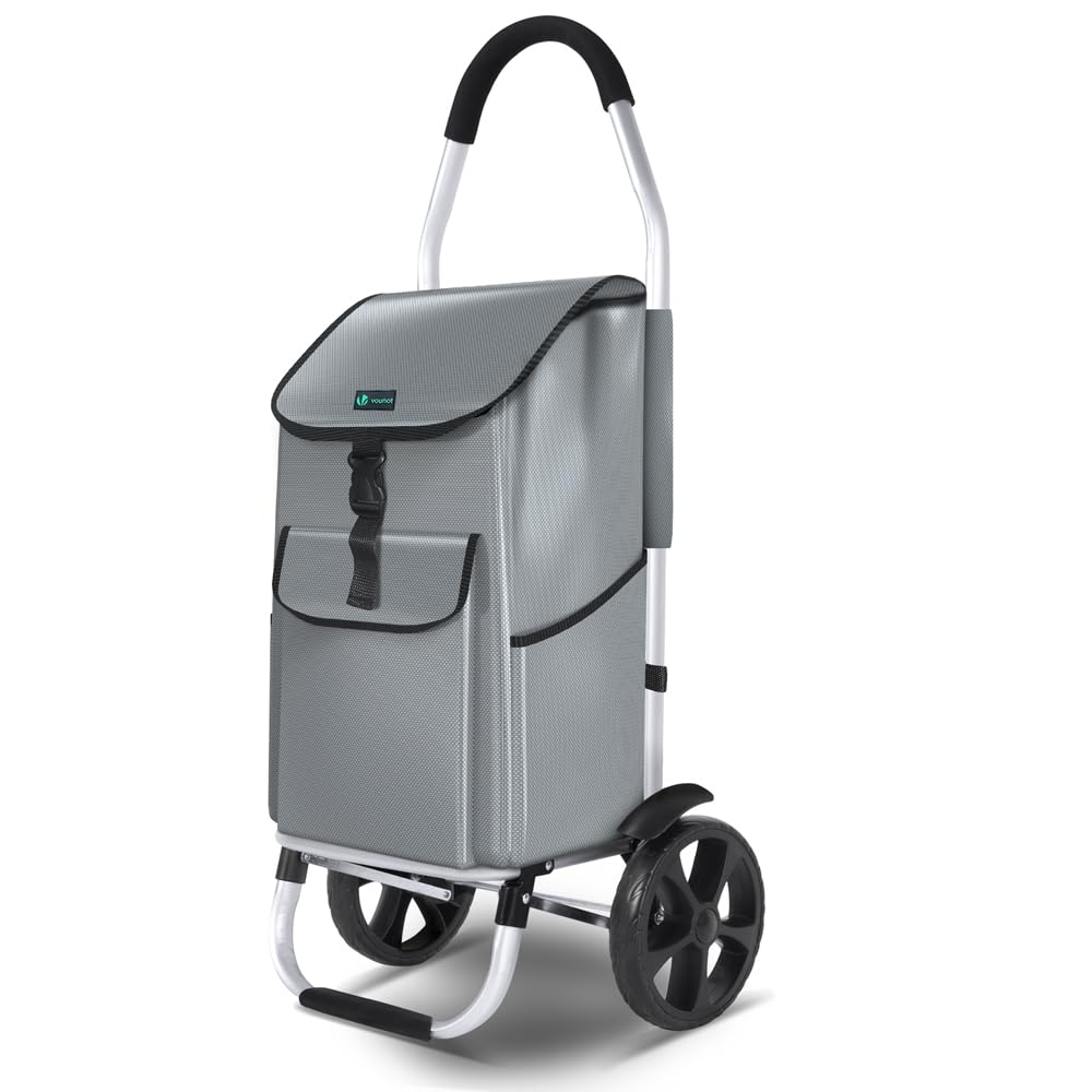VOUNOT® Einkaufstrolley Klappbar aus Aluminium mit 58L Wasserdichter Tasche, 2 Extra grosse Räder mi