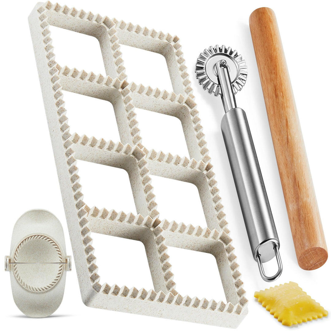 Ravioli Maker Set, 5-teilig, 8er Ravioliform mit Nudelholz &amp; Teigrädchen, 5-Teilig
