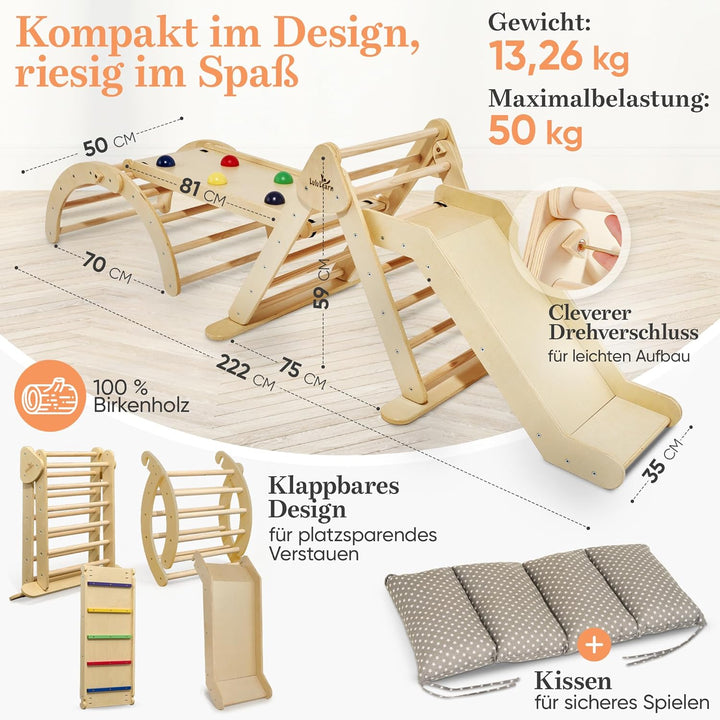 Lululearn® Kletterdreieck, Kletterbogen, Rampe & Rutsche [FALTBAR] – Ideal für Indoor & Outdoor | Sp