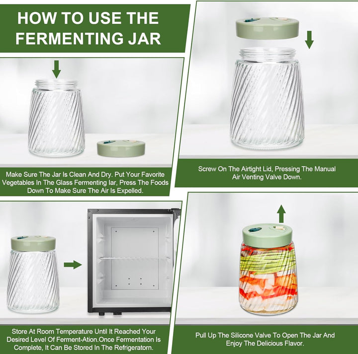USHOP Fermentierglas, Gärglas mit Entlüftungsventil mit 1-Wege-Entlüftung,2er-Pack 1.4l Kimchi Behäl