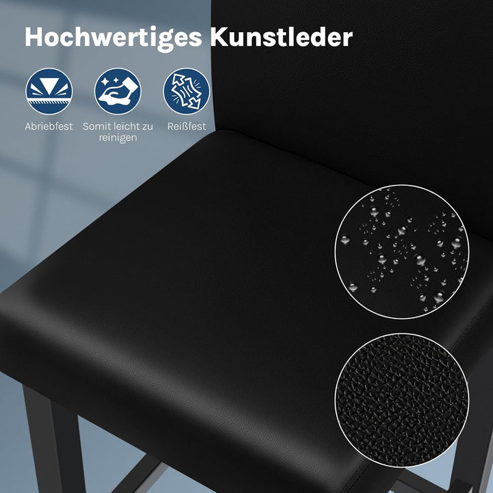 WOLTU Barhocker 2er Set, mit Lehne, Massivholz+Kunstleder, Schwarz | Barstuhl mit Fussstütze, Bistro