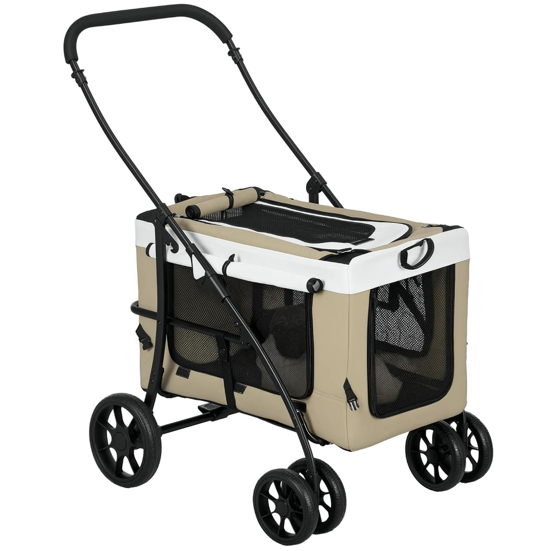 PawHut 2 in 1 Hundewagen Hundebuggy klappbar für Hunde & Katzen bis 10 kg Katzenbuggy mit Kissen Net