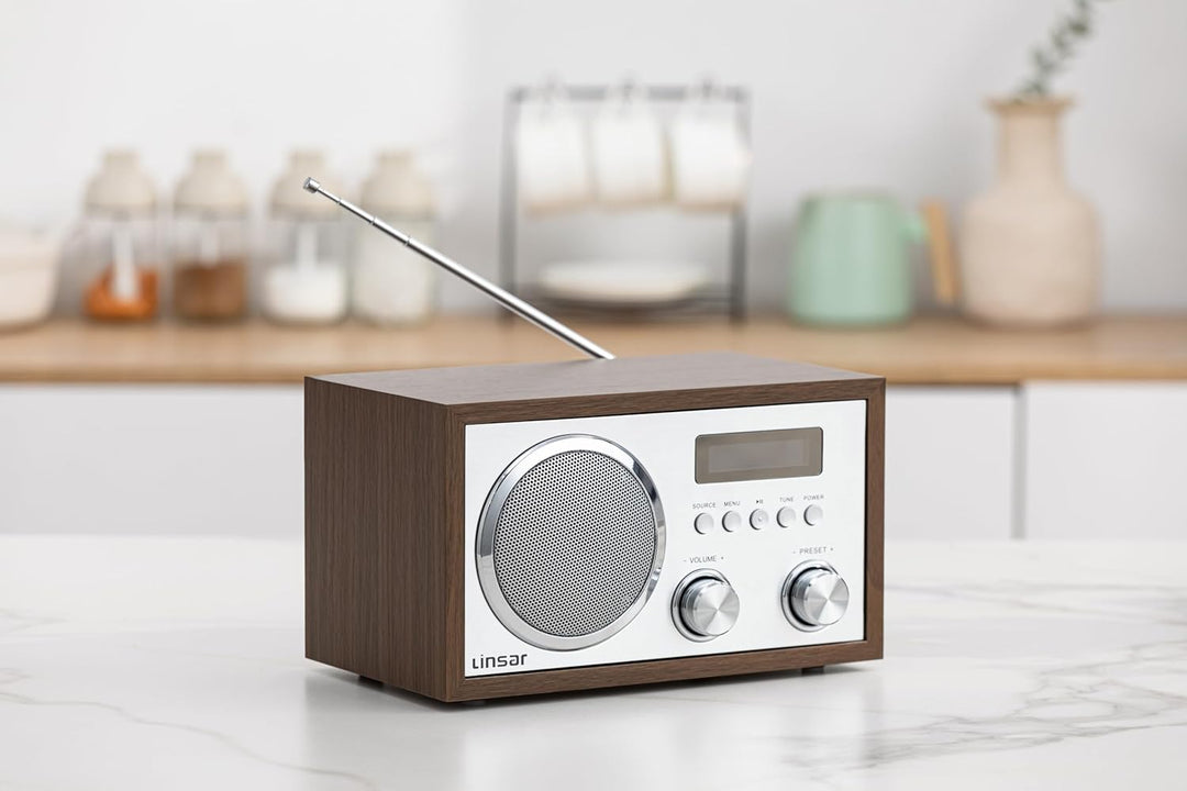Linsar Nostalgieradio in Holz-Design, Digitales Tuning FM/DAB UKW-Radio, Drahtlose BT-Verbindung, Ei
