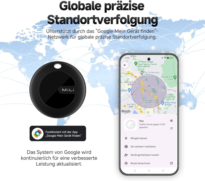 MiLi MiTag Android Smart Tag, Schlüsselfinder KeyFinder kompatibel mit Google Mein Gerät Finden APP