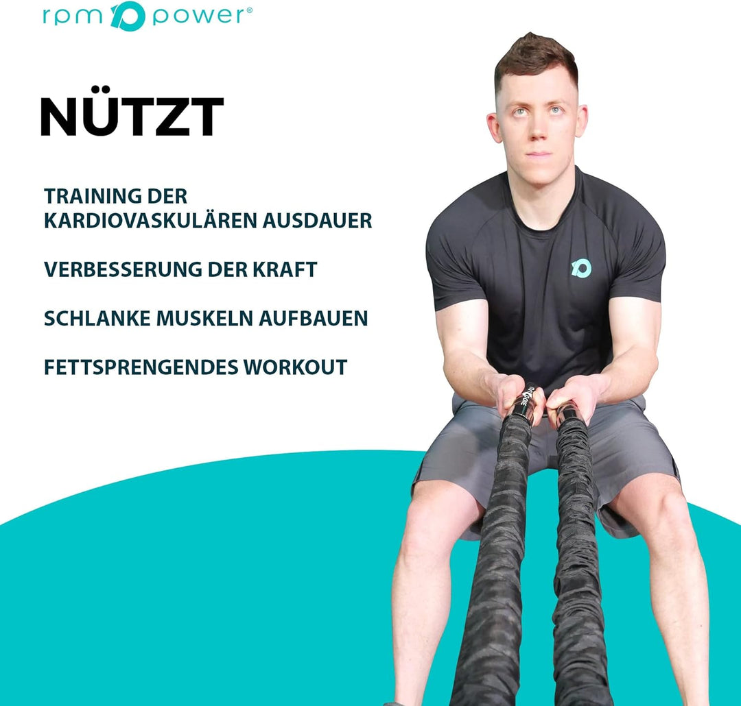RPM Power Battle Rope - Fitness, Muskelstärkungsseil für Bodybuilding-Workouts - inklusive Anker 15