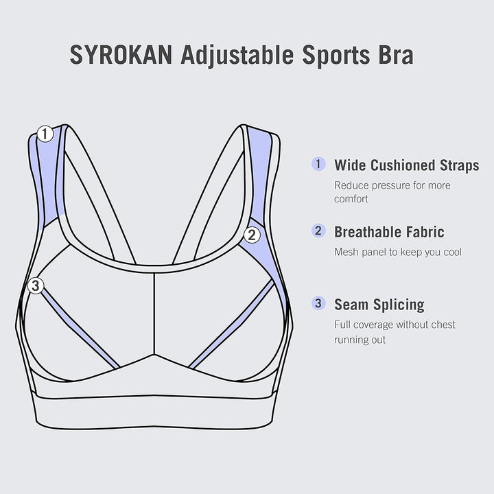 SYROKAN Damen Sport BH Starker Halt Verstellbar Träger Gekreuzt Rücken Ohne Bügel Lauf Fitness Yoga