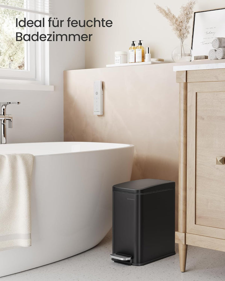 SONGMICS Kosmetikeimer, 10 Liter, Mülleimer Bad, mit Deckel, Tretmülleimer, Abfalleimer klein, schma