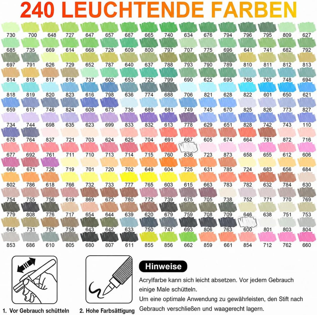 Laconile 240 Farben Acrylstifte für Steine Wasserfest, Brush Tip Acrylic Pens Set, Schnelltrocknend