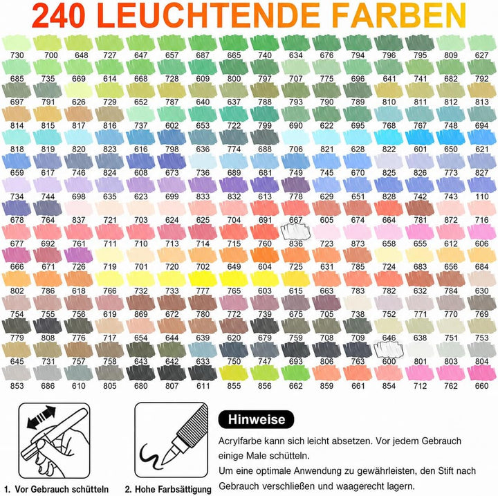 Laconile 240 Farben Acrylstifte für Steine Wasserfest, Brush Tip Acrylic Pens Set, Schnelltrocknend