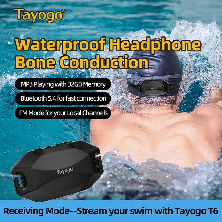 Tayogo Rock Pro Knochenleitungskopfhörer, wasserdicht, 4-in-1, offen, für Schwimmen, Laufen und Spor