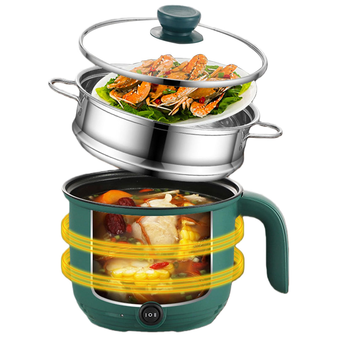 Elektrischer Hot Pot 1.5L, Tragbare Mini Antihaft Multikocher mit Dampfgarer, Schneller Ramen Kocher