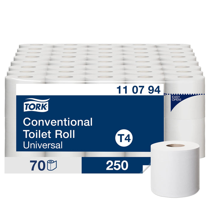 Tork weiches Kleinrollen Toilettenpapier Weiss T4, Universal, 2-lagig, 70 × 250 Blätter, 110794