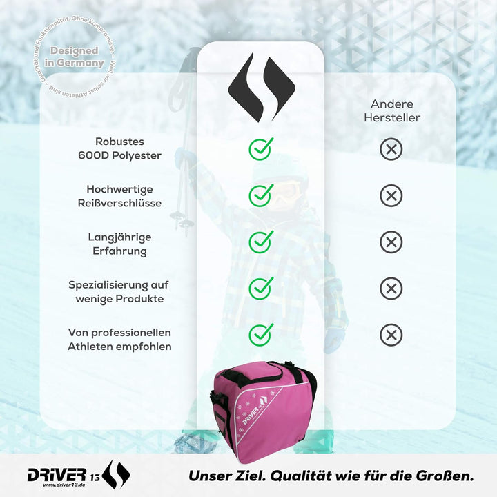 Driver13 Kinder Skistiefeltasche, Designed in Deutschland und seit vielen Jahren bewährt Pink, Pink