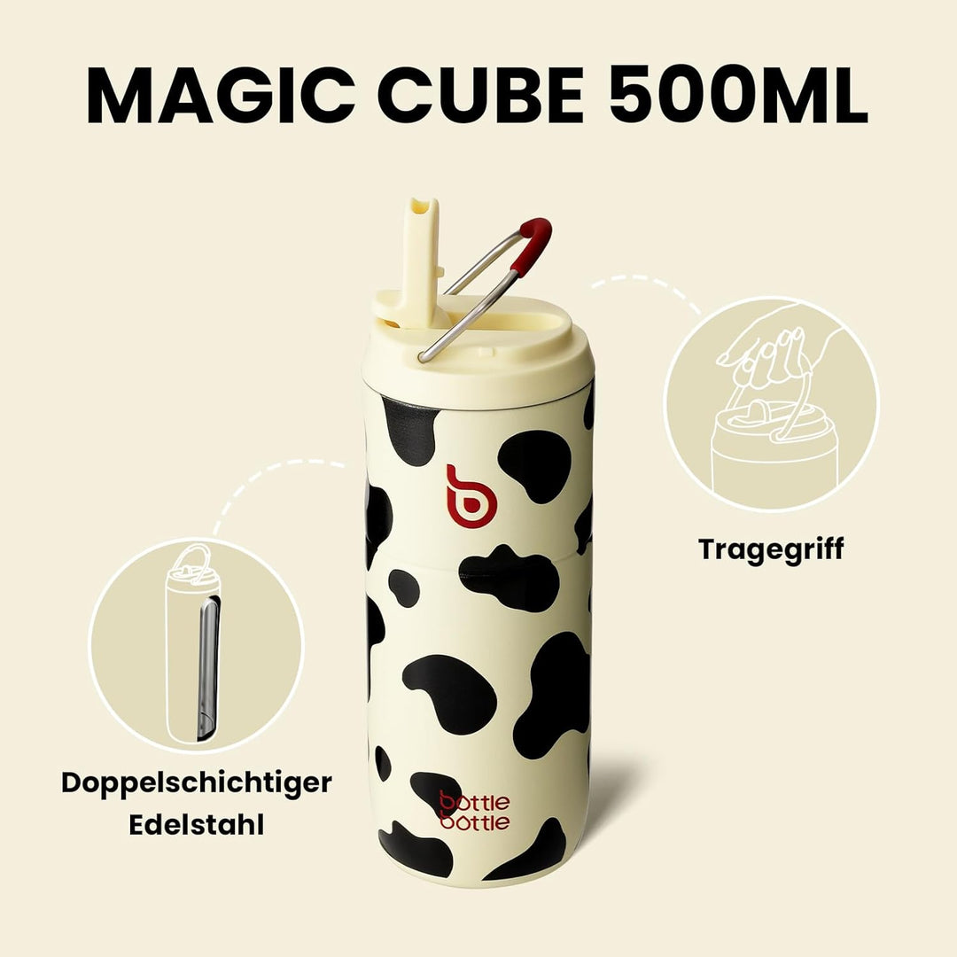 bottlebottle Edelstahl Trinkflasche mit Strohhalm 500ml, auslaufsichere Sportwasserflasche, ideal fü