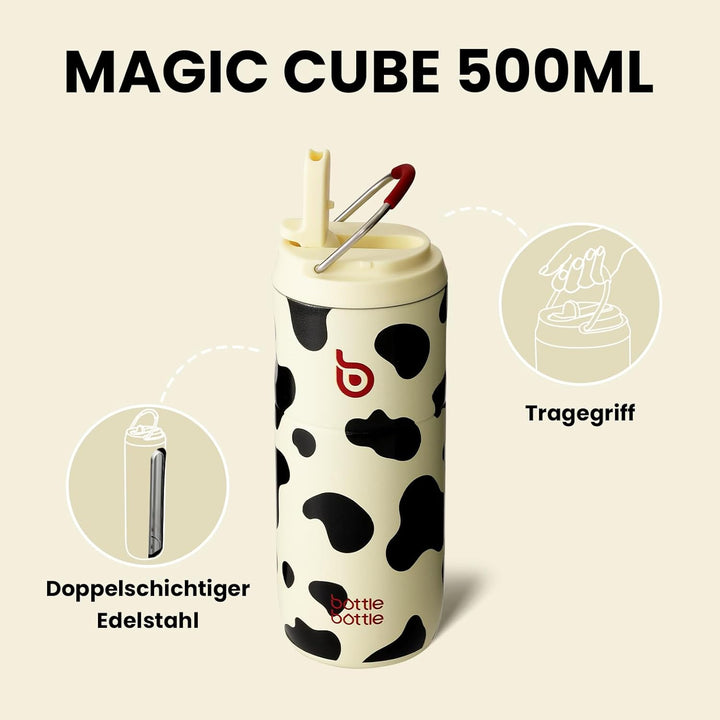 bottlebottle Edelstahl Trinkflasche mit Strohhalm 500ml, auslaufsichere Sportwasserflasche, ideal fü