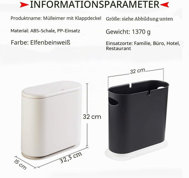 LOMONI Weiss/Opulenter Garten Mülleimer im nordischen Stil, 10 Liter/2,64 Gallonen, Kunststoff, Rech