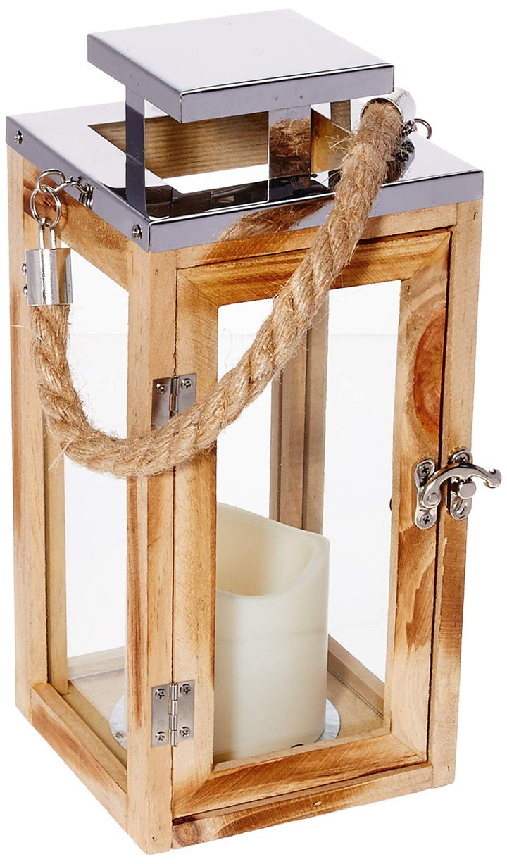 Lights4fun Salcombe Holz Laterne mit LED Kerze Batteriebetrieb Timer Echtholz Laterne Innen Indoor m