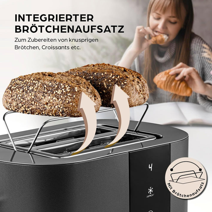 GOURMETmaxx Toaster Kurzschlitz für 2-Scheiben | Toaströster Anthrazit mit 6 Bräunungsgraden und Rea