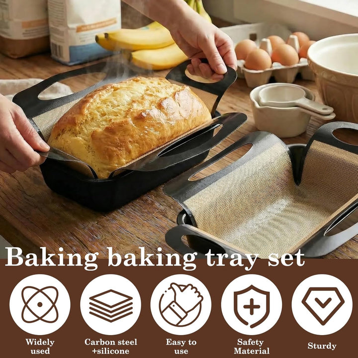 2 Stück Brotbackform Kasten, Karbonstahl Kastenform Brot 25x15x6cm mit 2 Backmatte, BPA-frei Antihaf