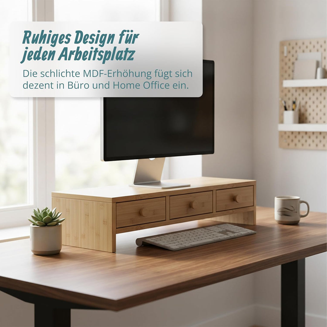Relaxdays Monitorständer, 3 Schubladen, HxBxT: 12,5 x 51 x 24 cm, MDF, Monitorerhöhung Schreibtisch,